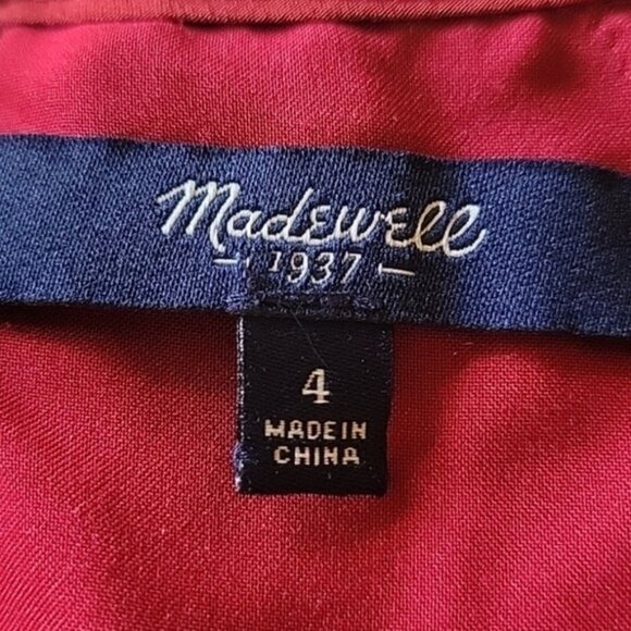 MADEWELL 100% Silk Rust Color Short Sleeve Hi Low Hem Autumn Casual Preppy Dress - Picture 5 of 9